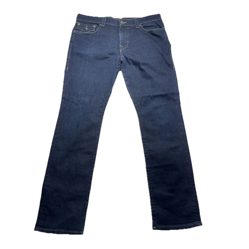 True Religion Ricky Relaxed Straight Jeans Mens 38*34 dark wash flap pockets